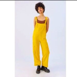 BDG Linen Blend Utility Cargo Leg Bright Yellow Baggy Overalls
